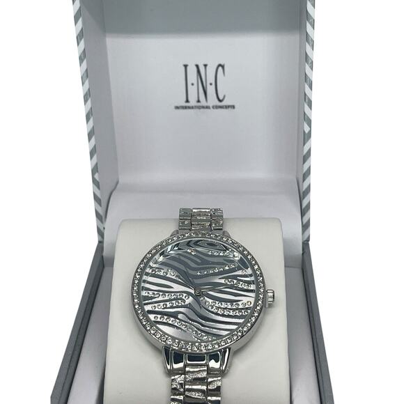 Silver Tone Crystal Bracelet Watch Zebra Print Stunning Chic Trendy Fashion NWT main image 4